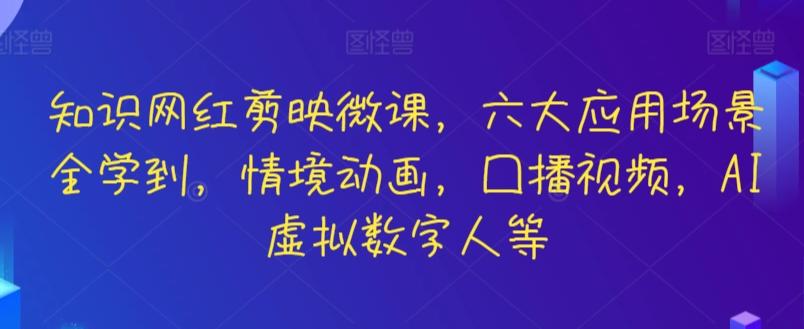 知识网红剪映微课，六大应用场景全学到，情境动画，囗播视频，AI虚拟数字人等-翻身站