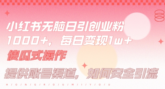 小红书无脑每日引流创业粉500+，小白每天只花半小时，躺赚长尾收益【揭秘】-翻身站