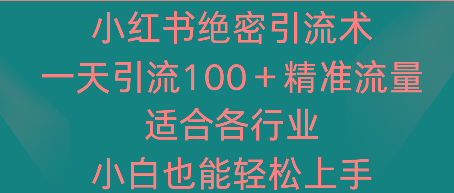 小红书绝密引流术，一天引流100＋精准流量，适合各个行业，小白也能轻松上手-翻身站