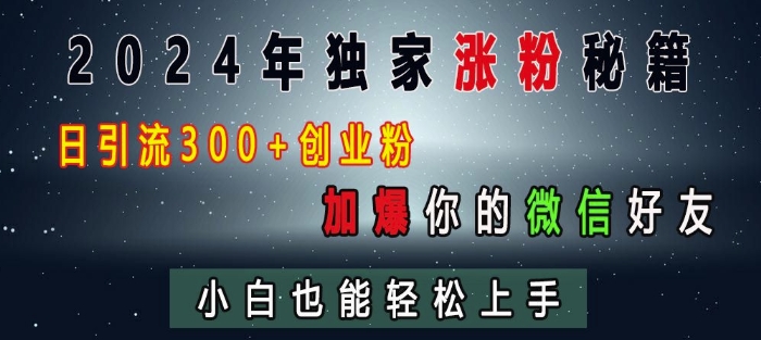2024年独家涨粉秘籍，日引流300+创业粉，加爆你的微信好友，小白也能轻松上手-翻身站