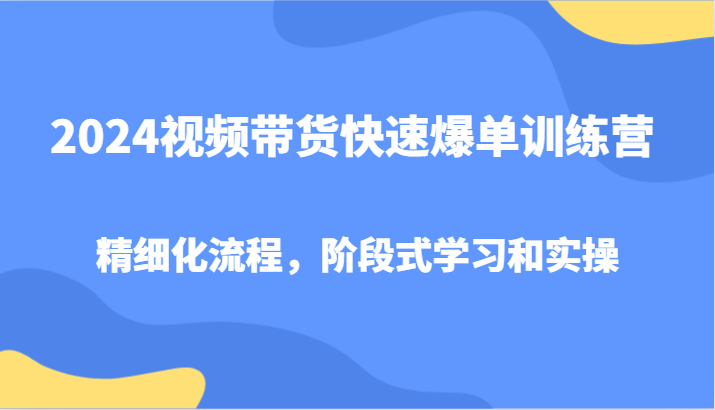 2024视频带货快速爆单训练营，精细化流程，阶段式学习和实操-翻身站