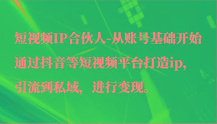 短视频IP合伙人-从账号基础开始通过抖音等短视频平台打造ip，引流到私域，进行变现。-翻身站