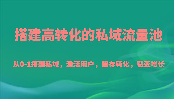 搭建高转化的私域流量池 从0-1搭建私域，激活用户，留存转化，裂变增长(20节课)-翻身站