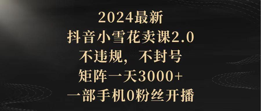 (9639期)2024最新抖音小雪花卖课2.0 不违规 不封号 矩阵一天3000+一部手机0粉丝开播-翻身站
