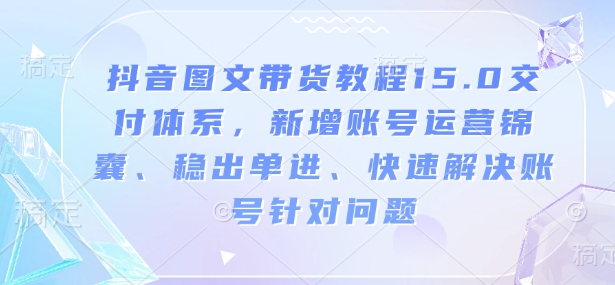 抖音图文带货教程15.0交付体系，新增账号运营锦囊、稳出单进、快速解决账号针对问题-翻身站