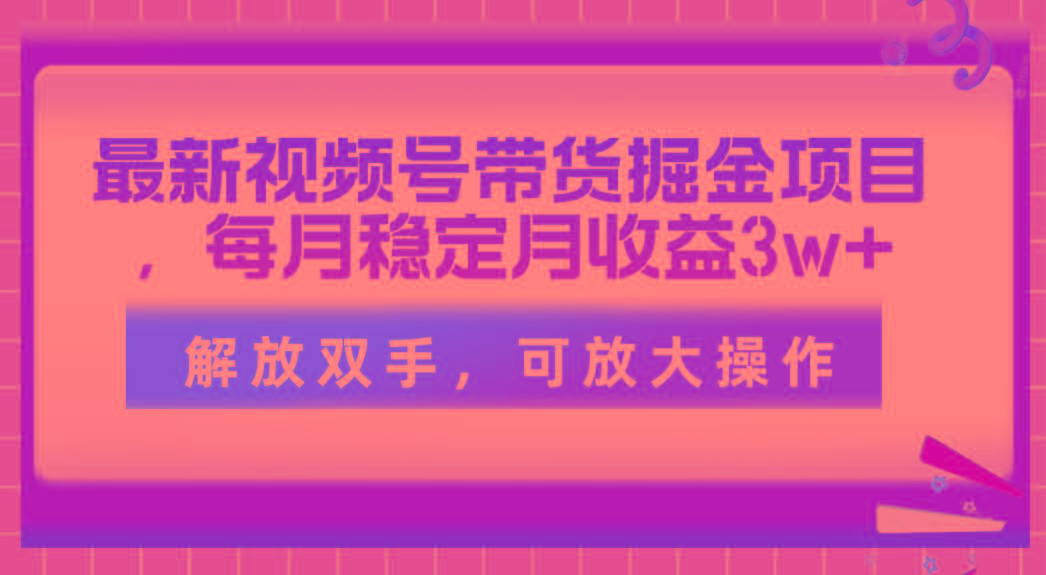 最新视频号带货掘金项目，每月稳定月收益3w+，解放双手，可放大操作-翻身站