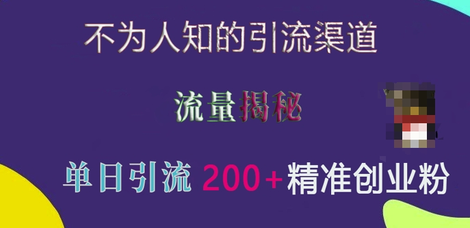 不为人知的引流渠道，流量揭秘，实测单日引流200+精准创业粉【揭秘】-翻身站