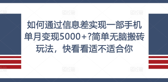 如何通过信息差实现一部手机单月变现5000+?简单无脑搬砖玩法，快看看适不适合你【揭秘】-翻身站