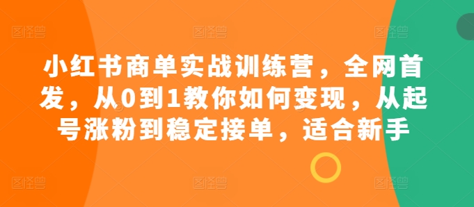 小红书商单实战训练营，全网首发，从0到1教你如何变现，从起号涨粉到稳定接单，适合新手-翻身站