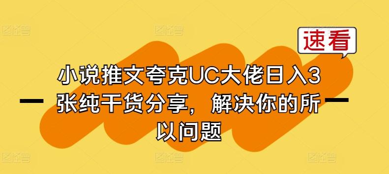 小说推文夸克UC大佬日入3张纯干货分享,解决你的所以问题-翻身站