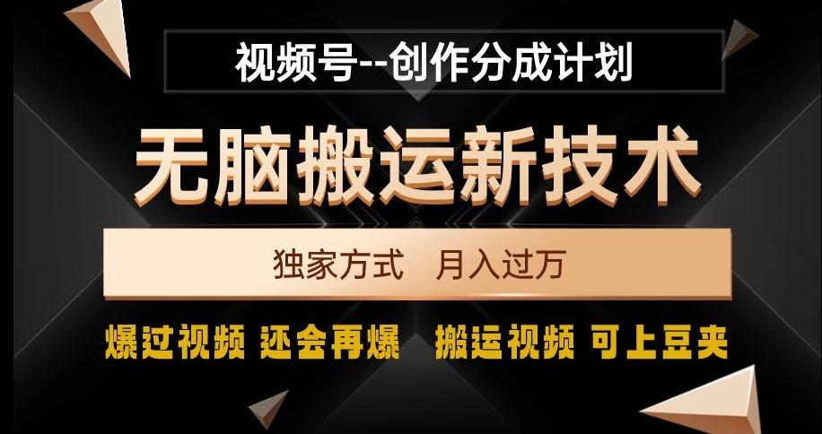 视频号无脑搬运新技术，破原创壕流量，独家方式，爆过视频，还会再爆【揭秘】-翻身站