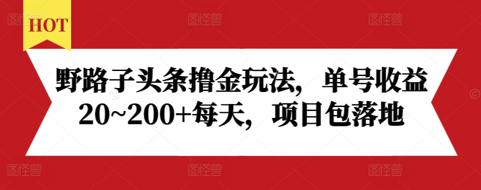 野路子头条撸金玩法，单号收益20~200+每天，项目包落地-翻身站