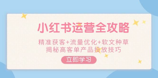 小红书运营全攻略，精准获客+流量优化+软文种草，揭秘高客单产品投放技巧-翻身站