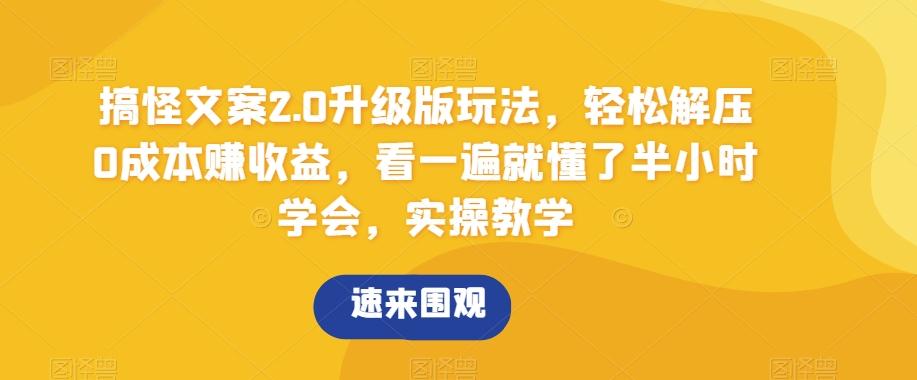 搞怪文案2.0升级版玩法，轻松解压0成本赚收益，看一遍就懂了半小时学会，实操教学【揭秘】-翻身站