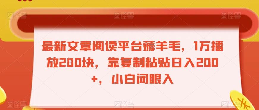 最新文章阅读平台薅羊毛，1万播放200块，靠复制粘贴日入200+，小白闭眼入【揭秘】-翻身站