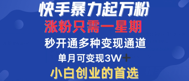 快手暴力起万粉，涨粉只需一星期，多种变现模式，直接秒开万合，单月变现过W【揭秘】-翻身站