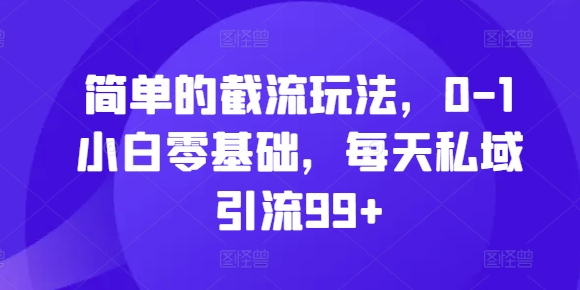 简单的截流玩法，0-1小白零基础，每天私域引流99+【揭秘】-翻身站