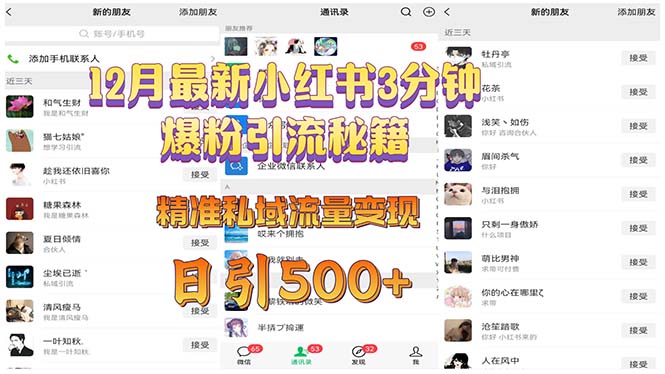 12月最新小红书3分钟爆粉引流秘籍 精准私域流量变现 日引500+-翻身站