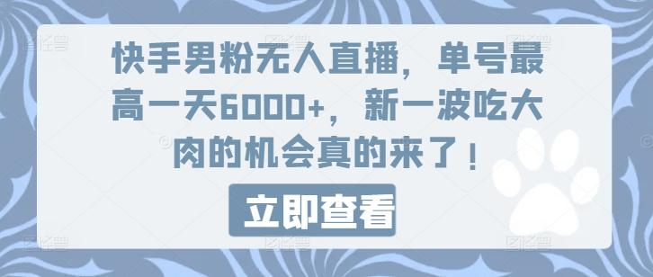 快手男粉无人直播，单号最高一天6000+，新一波吃大肉的机会真的来了-翻身站