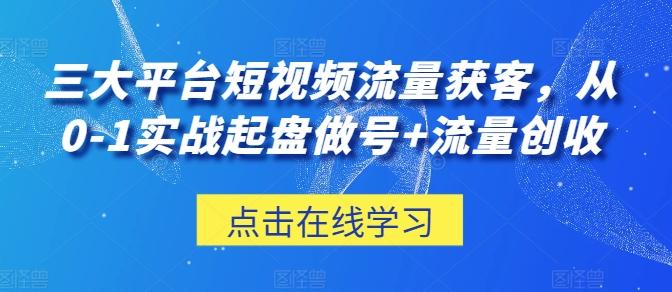 三大平台短视频流量获客，从0-1实战起盘做号+流量创收-翻身站