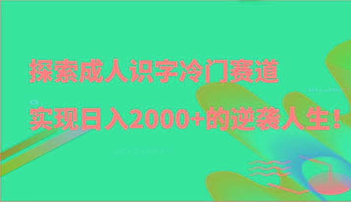 探索成人识字冷门赛道，实现日入2000+的逆袭人生！-翻身站