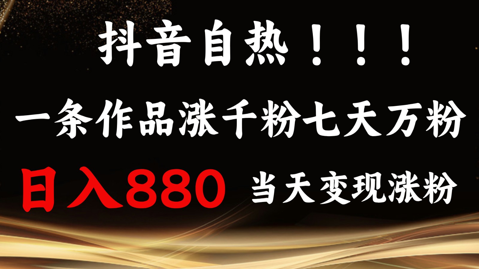 抖音小红书自热，一条作品1000粉，7天万粉，单日变现880收益-翻身站