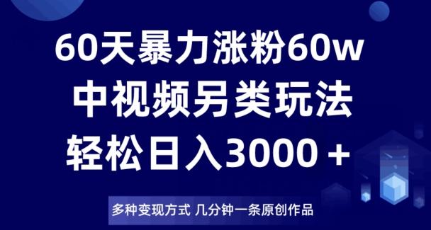 60天暴力涨粉60W，中视频另类玩法，日入3000＋，几分钟一条原创作品多种变现方式-翻身站