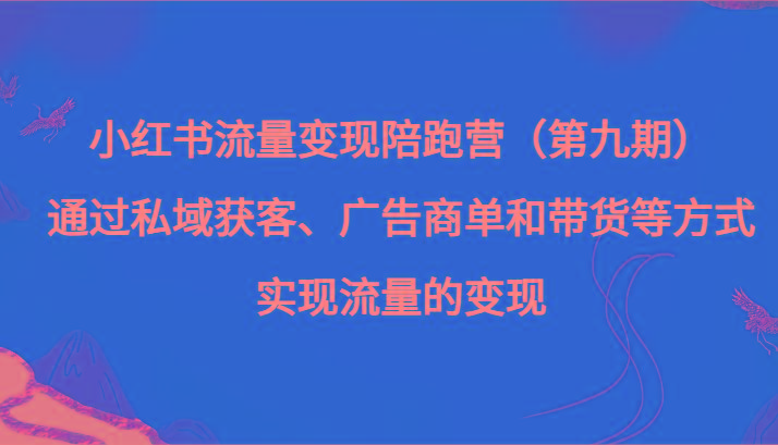 小红书流量变现陪跑营（第九期）通过私域获客、广告商单和带货等方式实现流量变现-翻身站