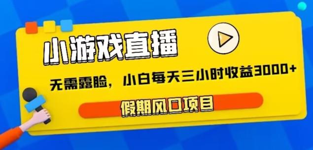 小游戏直播，假期风口项目，无需露脸，小白每天三小时，到账3000+-翻身站