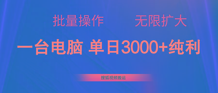 搜狐视频搬运，一台电脑单日3000+，批量操作，可无限扩大-翻身站