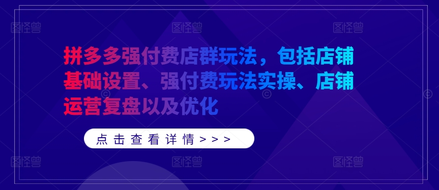 拼多多强付费店群玩法，包括店铺基础设置、强付费玩法实操、店铺运营复盘以及优化-翻身站
