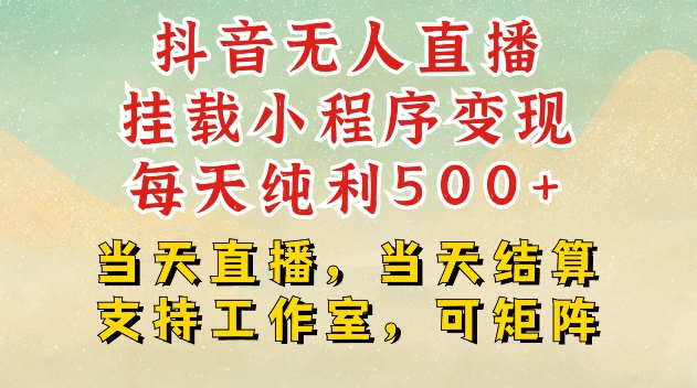 抖音无人直播挂载小程序变现每天纯利500+当天直播，当天结算支持工作室，可矩阵【揭秘】-翻身站