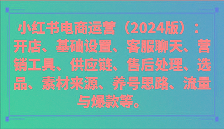 小红书电商运营(2024版)：开店、设置、供应链、选品、素材、养号、流量与爆款等-翻身站