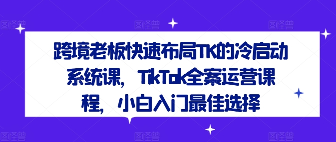 跨境老板快速布局TK的冷启动系统课，TikTok全案运营课程，小白入门最佳选择-翻身站