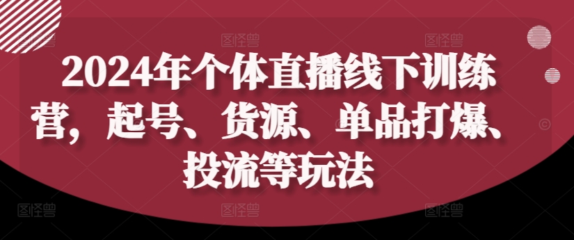 2024年个体直播训练营，起号、货源、单品打爆、投流等玩法-翻身站
