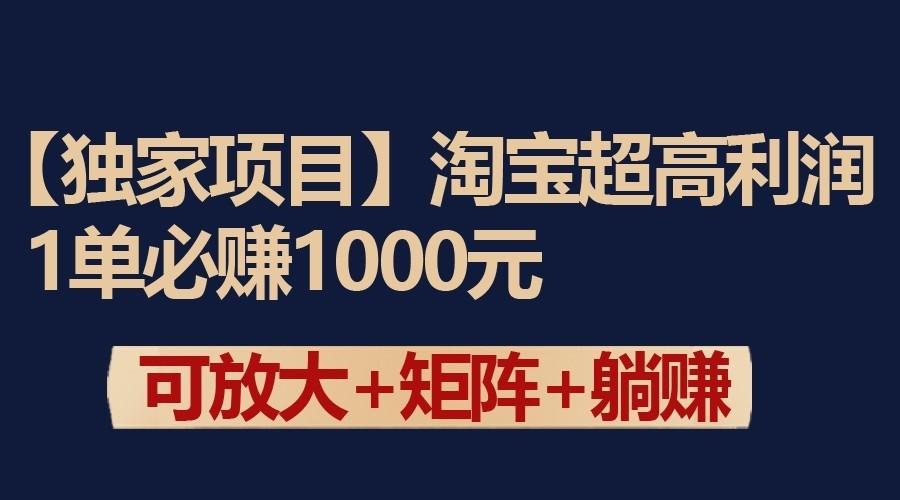 独家淘宝超高利润项目：1单必赚1000元，可放大可矩阵操作-翻身站