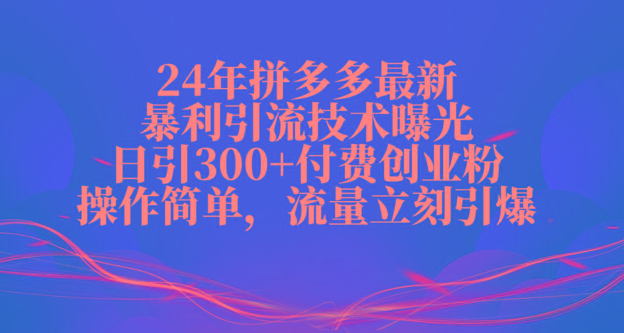 24年拼多多最新暴利引流技术曝光，日引300+付费创业粉，操作简单，流量…-翻身站