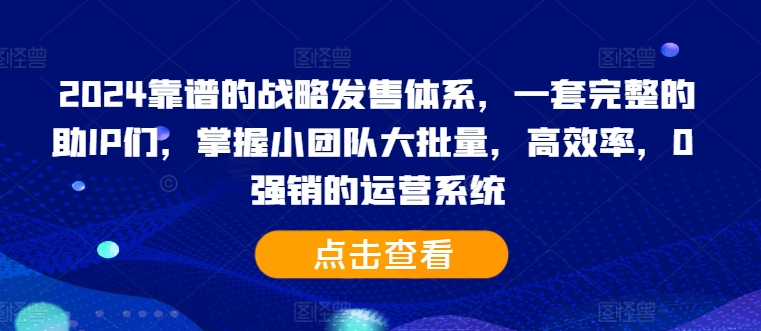 2024靠谱的战略发售体系，一套完整的助IP们，掌握小团队大批量，高效率，0 强销的运营系统-翻身站