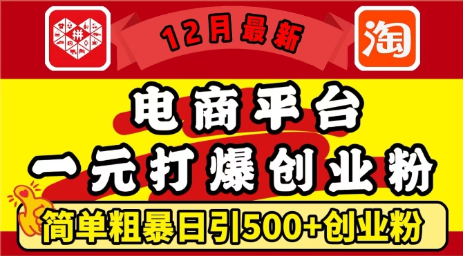 12月最新：电商平台1元打爆创业粉，简单粗暴日引500+精准创业粉，轻松月入过W【揭秘】-翻身站