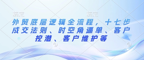 外贸底层逻辑全流程，十七步成交法则、时空角逼单、客户挖潜、客户维护等-翻身站