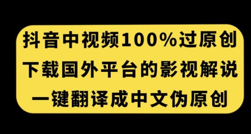 抖音中视频百分百过原创，下载国外平台的电影解说，一键翻译成中文获取收益-翻身站