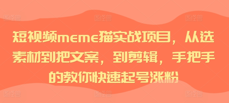 短视频meme猫实战项目，从选素材到把文案，到剪辑，手把手的教你快速起号涨粉-翻身站