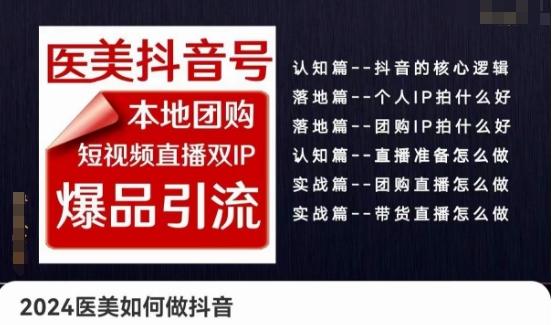 2024医美如何做抖音医美抖音号，本地团购、短视频直播双ip爆品引流，实操落地课-翻身站