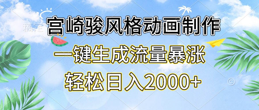 宫崎骏风格动画制作，一键生成流量暴涨，轻松日入2000+-翻身站