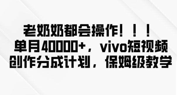 老奶奶都会操作，新平台无脑操作，单月40000+，vivo短视频创作分成计划【揭秘】-翻身站