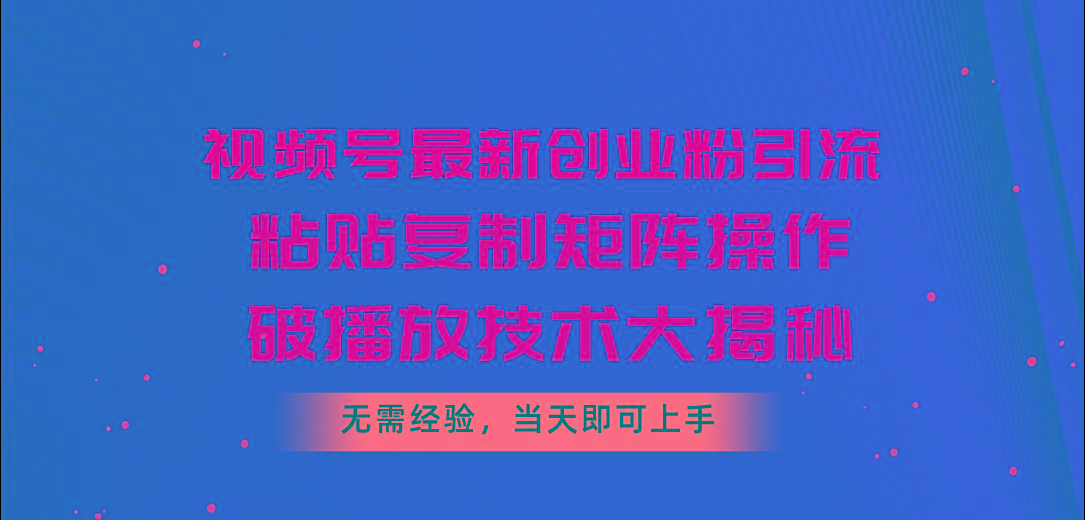 视频号最新创业粉引流，粘贴复制矩阵操作，破播放技术大揭秘，无需经验…-翻身站