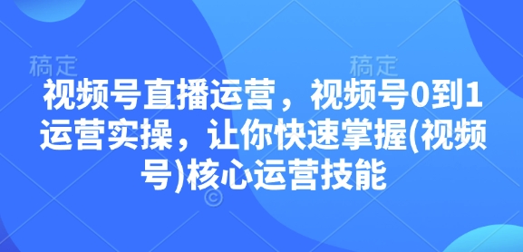 视频号直播运营，视频号0到1运营实操，让你快速掌握(视频号)核心运营技能-翻身站
