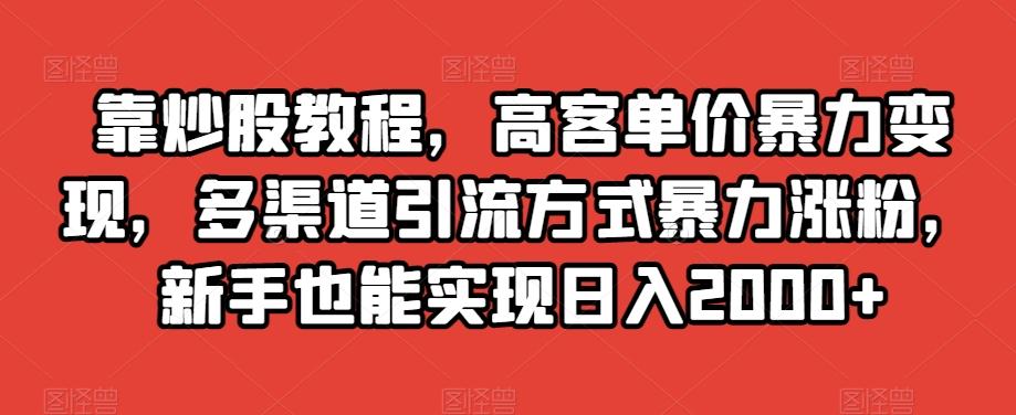 靠炒股教程，高客单价暴力变现，多渠道引流方式暴力涨粉，新手也能实现日入2000+【揭秘】-翻身站
