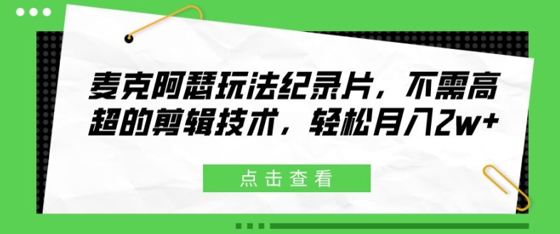 麦克阿瑟玩法纪录片，不需高超的剪辑技术，轻松月入2w+【揭秘】-翻身站