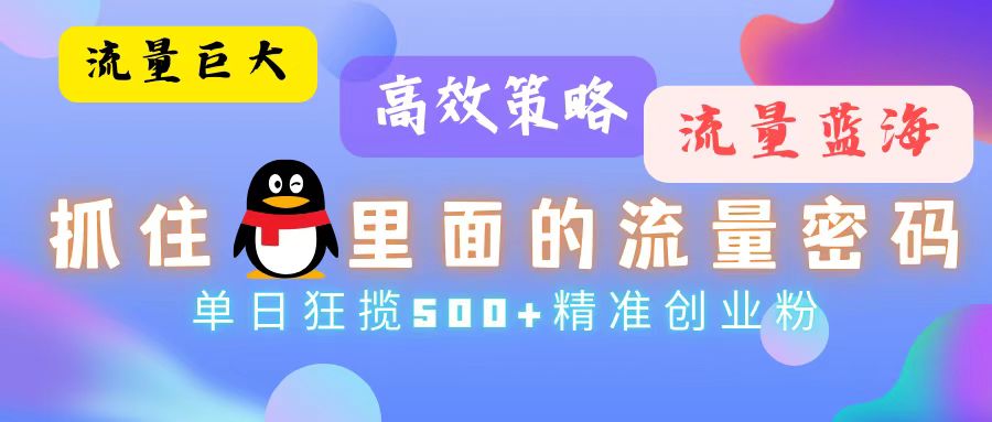 流量蓝海，抓住QQ里面的流量密码！高效策略，单日狂揽500+精准创业粉-翻身站